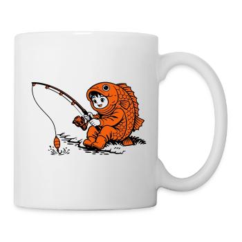 Junge im Fischkostüm angelt - Tasse - Weiß - Rechts