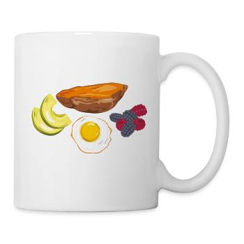 Spiegelei, Süßkartoffel, Avocado und Beeren - Tasse - Weiß - Rechts