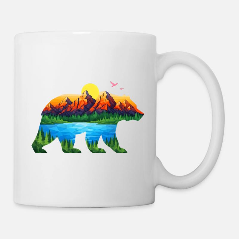 Geometrischer Bergbär Landschaft - Tasse - Weiß