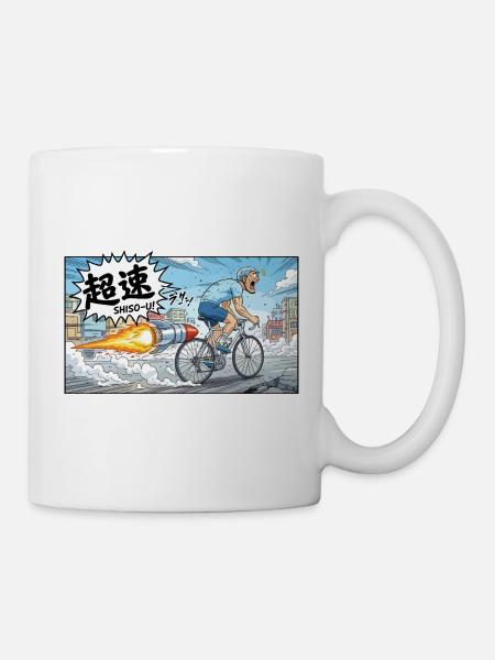 Hypervelocity-Radfahrer mit Raketenexplosion - Tasse - Weiß