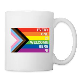 Progress Pride Flag – Everyone Is Welcome Here  - Tasse - Weiß - Rechts