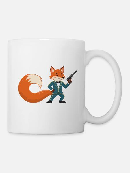 Fuchs Gentleman mit Pistole - Tasse - Weiß