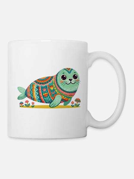 Süße Robbe Mandala - Tasse - Weiß