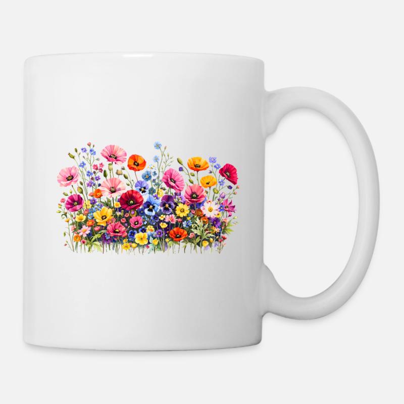 Prairie de fleurs sauvages avec fleurs naturelles à l’aquarelle - Mug blanc - blanc