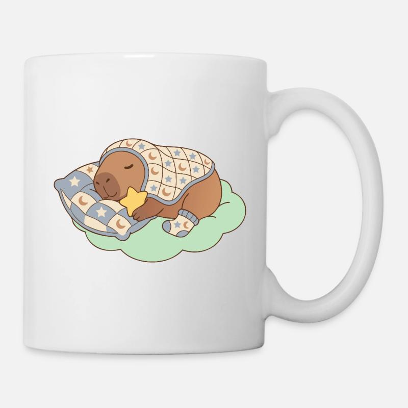 Cozy Sleeping Capybara Kawaii Aesthetic Good Night - Mug - white