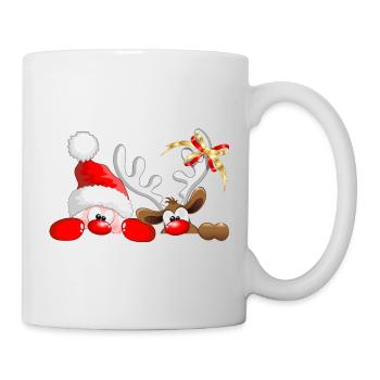 Funny Christmas Santa and Reindeer Peeking - Mug - white - Right