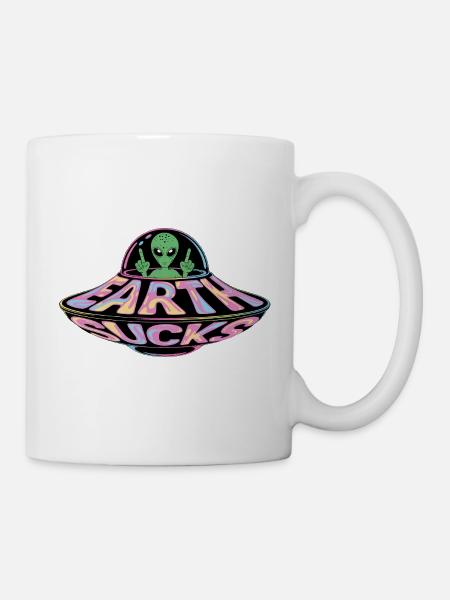 Neon UFO Earth Sucks Alien, Erde - Mug - white