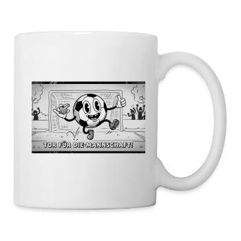 Fußballtor Cartoonjubel Teamgeist - Tasse - Weiß - Rechts