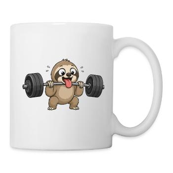 Dessin animé paresseux mignon Entraînant musculation avec haltères - Mug blanc - blanc - Droite