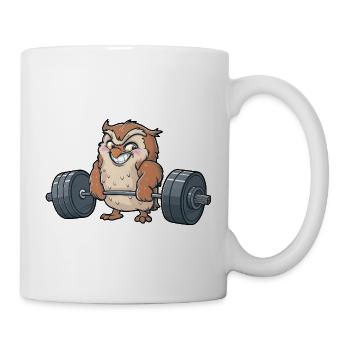 Eule Gewichtheben starker Gewichtheber - Tasse - Weiß - Rechts