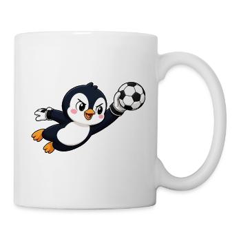 Cute Penguin Soccer Player Cartoon Comic Goal - Mug - white - Right