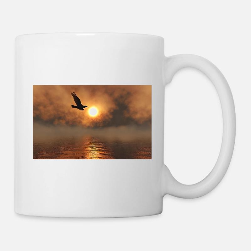 Oiseau du coucher de soleil au-dessus de la mer - Mug blanc - blanc