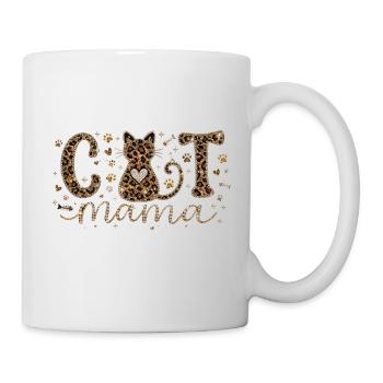 Cat Mama Katzenmama Leopard Herz Glitzer Design - Tasse - Weiß - Rechts