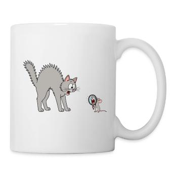 Le chat et la souris | Motif de dessin animé drôle - Mug blanc - blanc - Droite