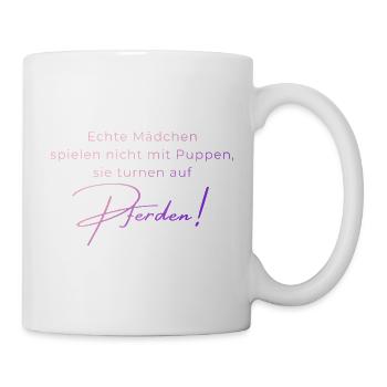 Echte Mädchen turnen auf Pferden – Geschenk Volti - Tasse - Weiß - Rechts