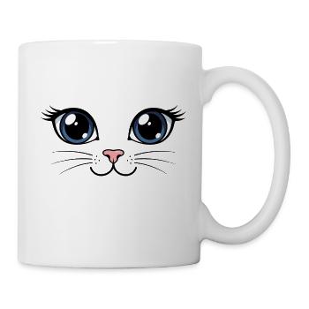 Kawaii süßes Katzenaugen-T-Shirt - Tasse - Weiß - Rechts