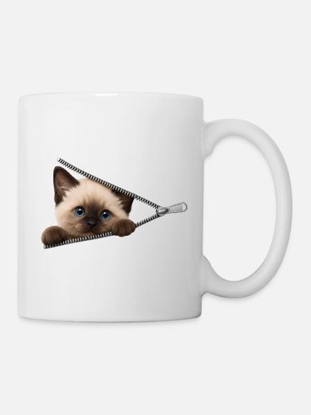 Süßes Kätzchen Reißverschluss Katze - Tasse - Weiß