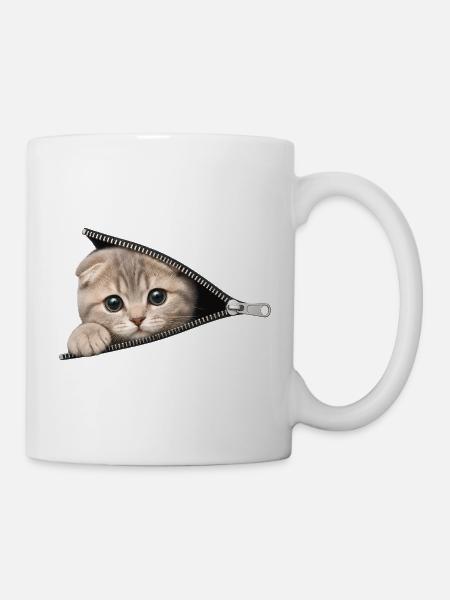 Süßes Kätzchen Reißverschluss Katze - Tasse - Weiß