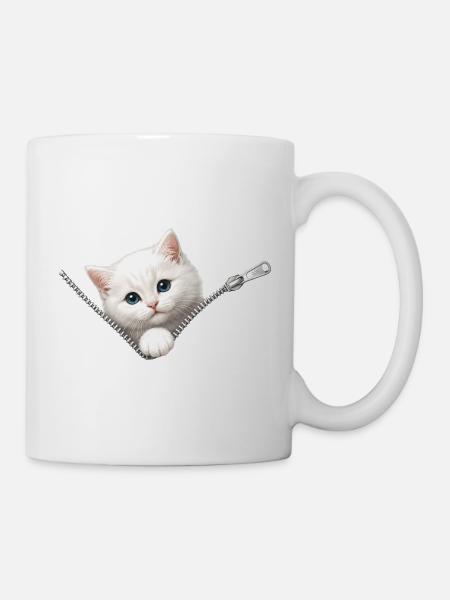 Süßes Kätzchen Reißverschluss Katze - Tasse - Weiß