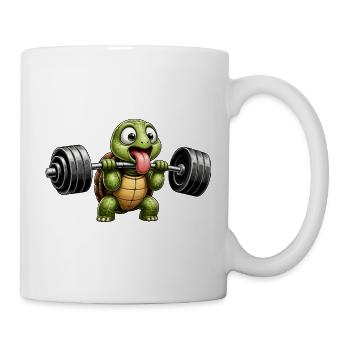 Schildkröte mit Hantel Comic Bodybuilding - Tasse - Weiß - Rechts