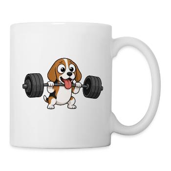 Beagle Dog Bodybuilding Weightlifting Comic - Mug - white - Right