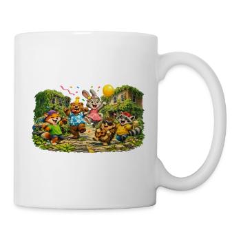 Cheerful animal friends party procession - Mug - white - Right