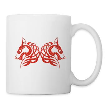 Rote Zwillingswölfe - Tasse - Weiß - Rechts