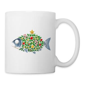 Weihnachtsfisch mit Baumschmuck - Tasse - Weiß - Rechts