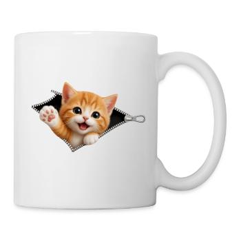 Süßes Kätzchen Reißverschluss Katze - Tasse - Weiß - Rechts