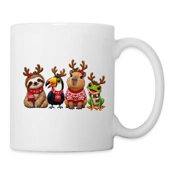 Lustige Weihnachtstiere mit Rentiergeweih - Tasse - Weiß - Rechts