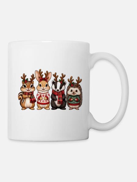 Waldtiere mit Rentiergeweih – Weihnachten - Tasse - Weiß