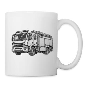 Feuerwehrauto als Schwarz-Weiß-Bleistiftzeichnung - Tasse - Weiß - Rechts