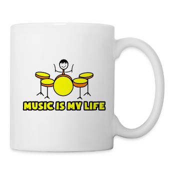 Musik ist mein Leben Drum-Logo - Tasse - Weiß - Rechts