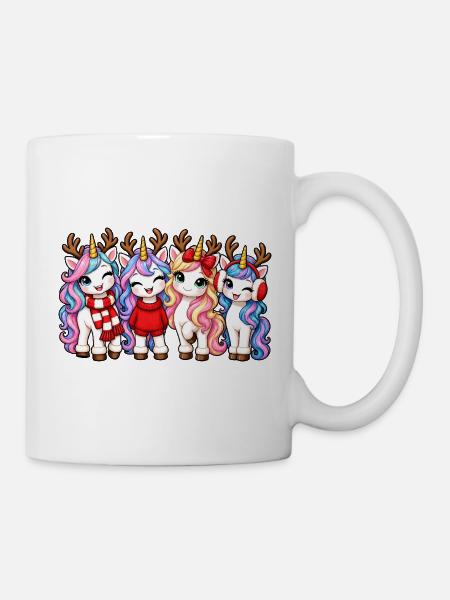 Weihnachts-Einhörner mit Rentiergeweih - Tasse - Weiß