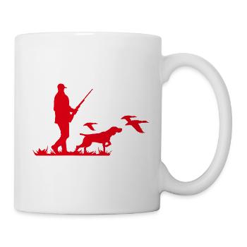 Jäger mit Hund und Wildvögeln - Tasse - Weiß - Rechts