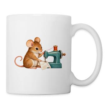 Maus näht mit einer Nähmaschine - Tasse - Weiß - Rechts
