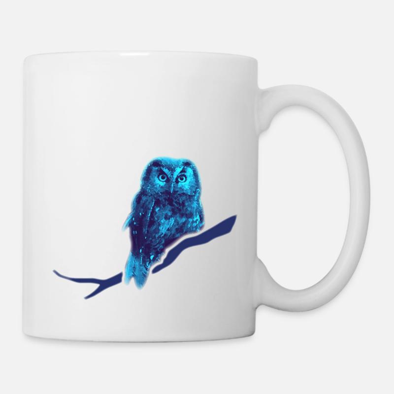 Eule kauz Uhu blau - Tasse - Weiß
