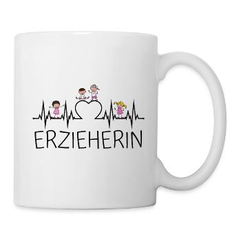 Erzieherin Herzschlag Herz Kinder Kind Beruf EKG - Tasse - Weiß - Rechts