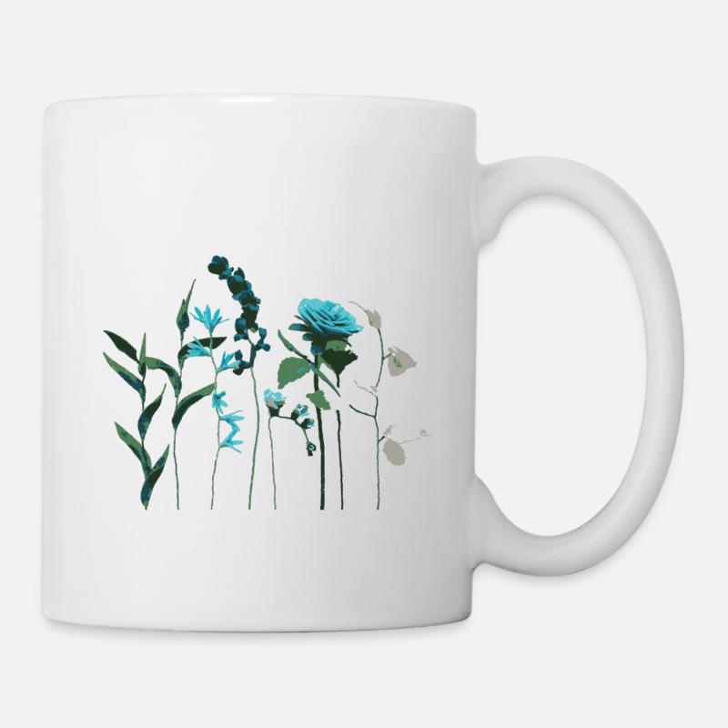 Fleurs et herbes vertes turquoises - Mug blanc - blanc