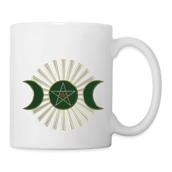 Moon - Pentagram - Venus flower - green - Mug - white - Right