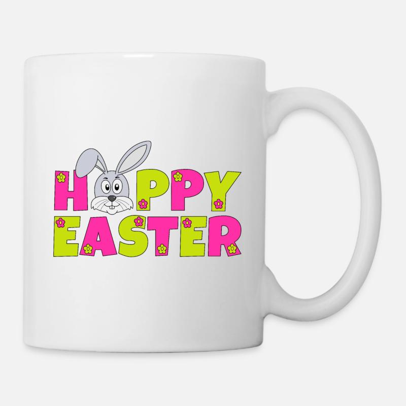Frohe Ostern Osterhase Blumen Hase Hoppy Easter - Tasse - Weiß