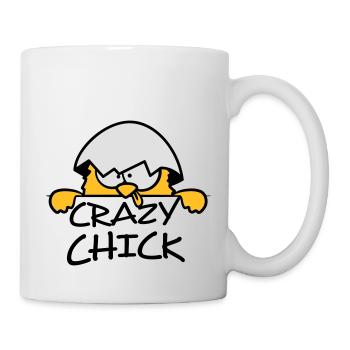 Crazy crazy chick behind wall - Mug - white - Right