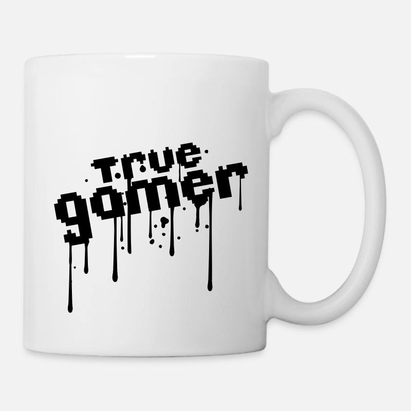 pixel true gamer 8 bit retro alt schrift text blut - Tasse - Weiß