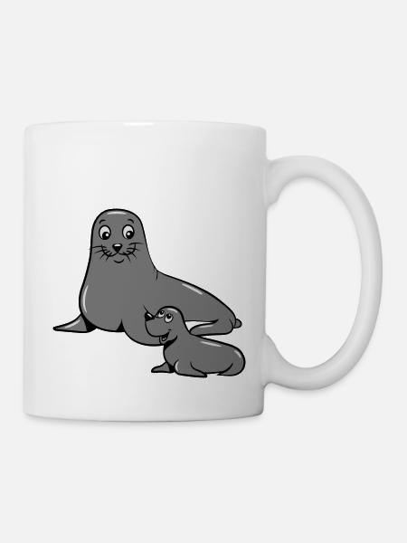 seehund mama baby - Tasse - Weiß