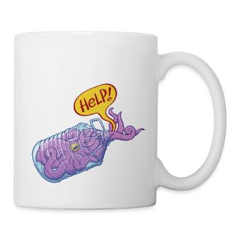 Octopus inside plastic bottle asking for help - Mug - white - Right