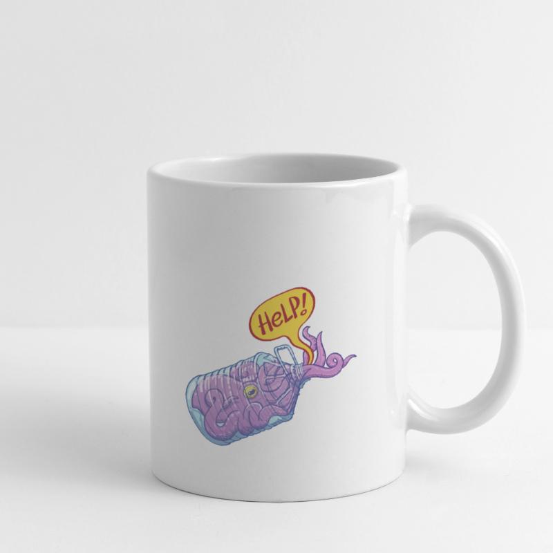 Octopus inside plastic bottle asking for help Mug