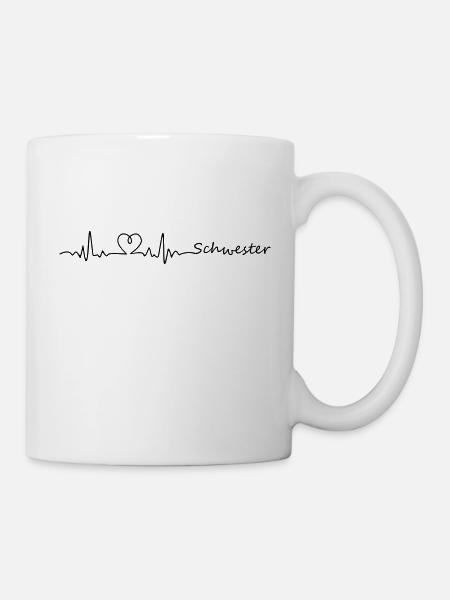 Schwester Herzschlag Puls Frequenz Linie - Tasse - Weiß