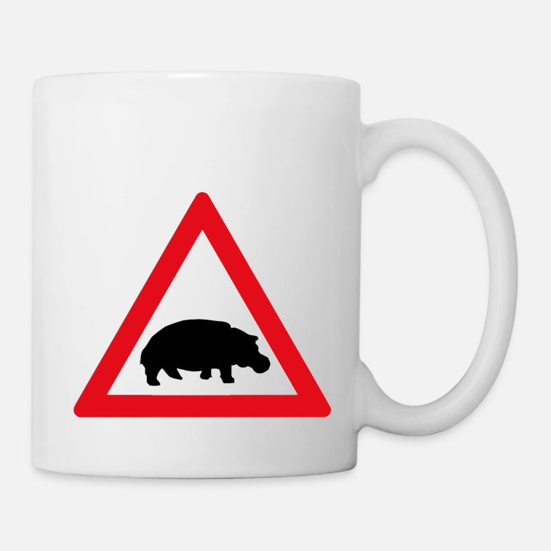 Signe de route avec l’hippopotame - Mug blanc - blanc