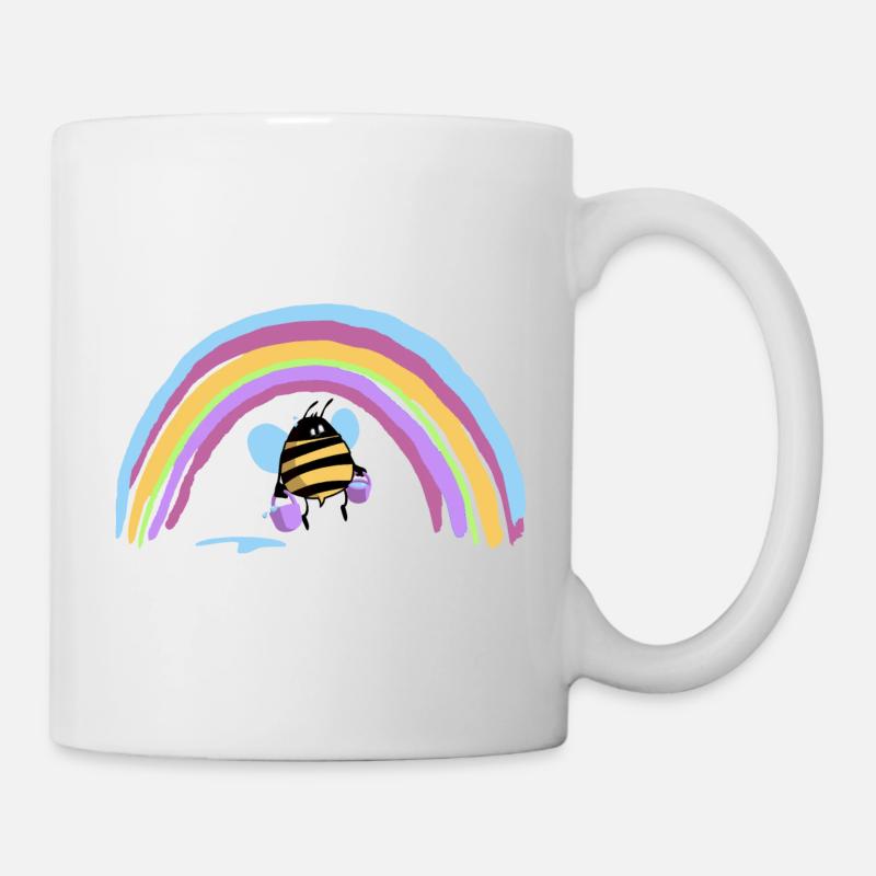 Amusant Rainbow Biene Comic Kawaii coloré - Mug blanc - blanc