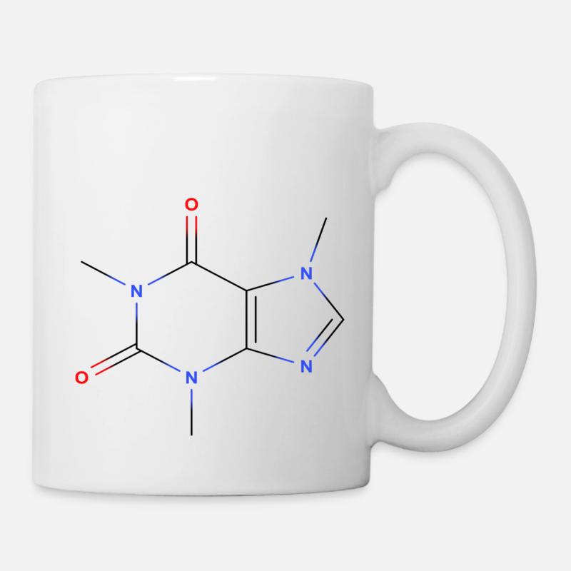 Koffeinmolekyl - Farget strukturell formel - Kopp - hvit